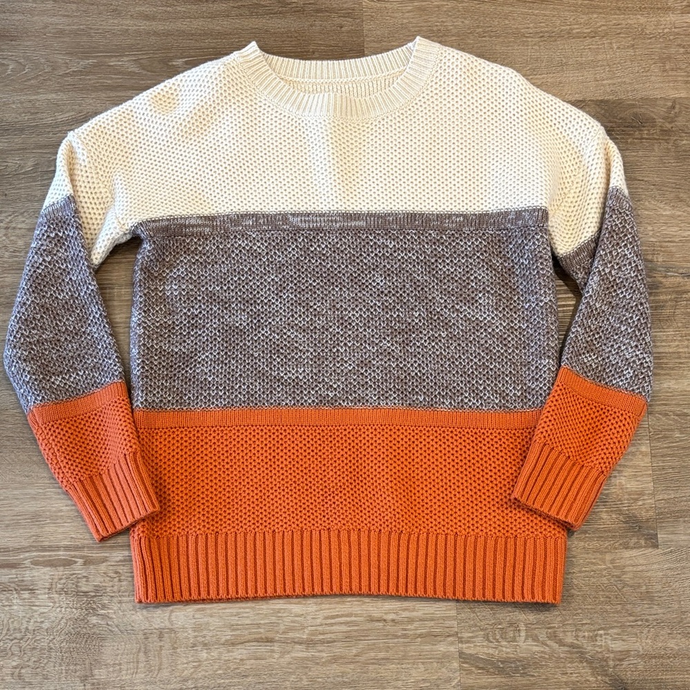 Amazon Women's Colorblock Sweater - Cream, Gray, and Orange